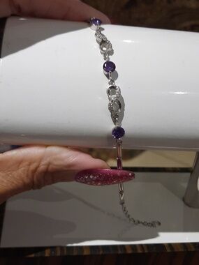 Solid Sterling Silver Infinity Tennis Bracelet Amethyst CZ Rhodium 7"
